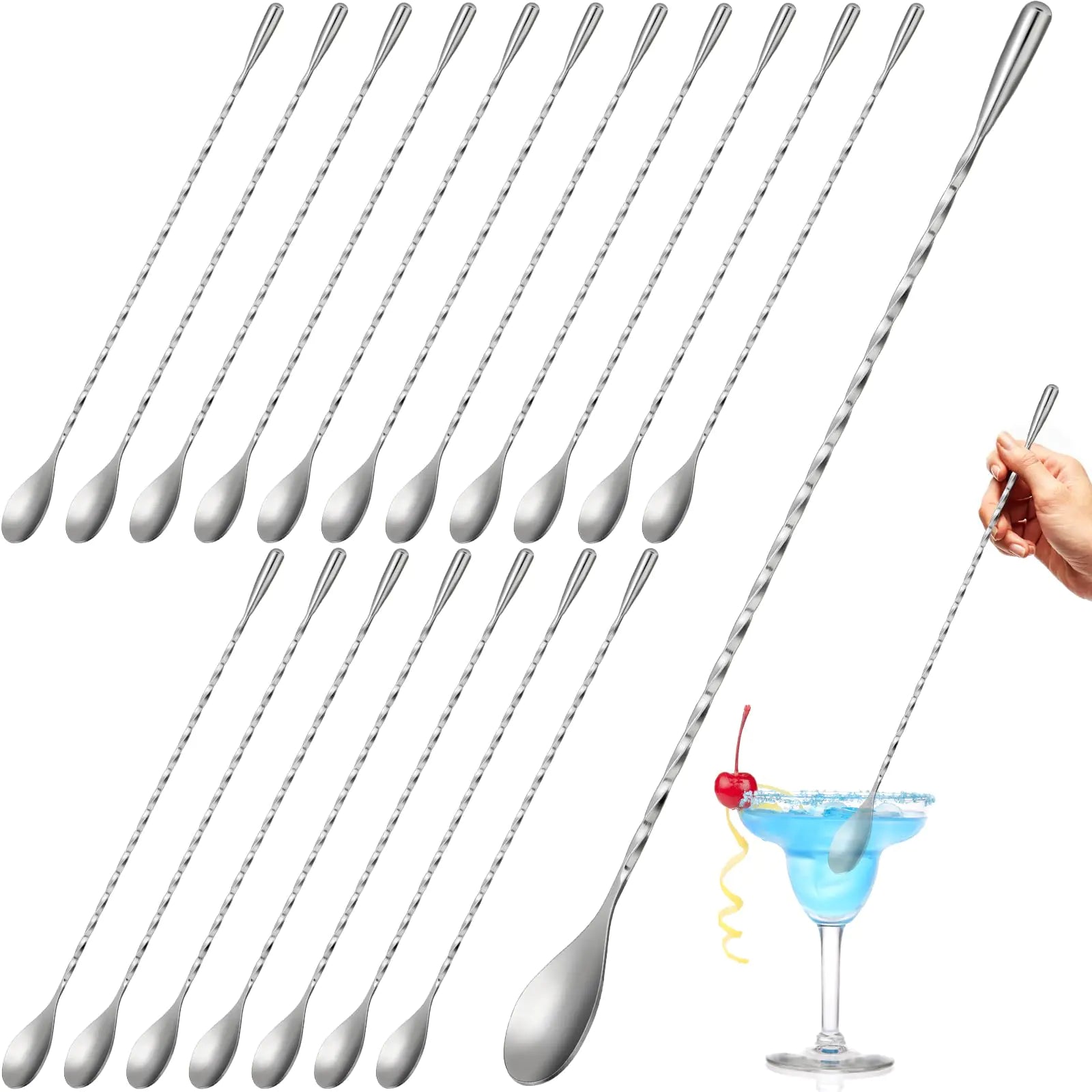 Lallisa 18 Pcs 12 Inches Bar Spoons Stainless Steel Mixing Spoons Spiral Pattern Bar Spoon Long Drink Stirrer for Cocktail Shaker Silver